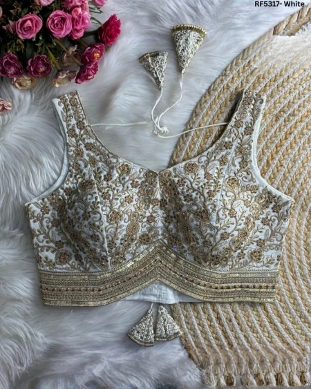 Elegant Roman Silk Blouse With Sequins & Thread Embellishment!