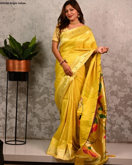 Elegant Paithani Silk Saree with Golden Zari & Meenakari Motifs!