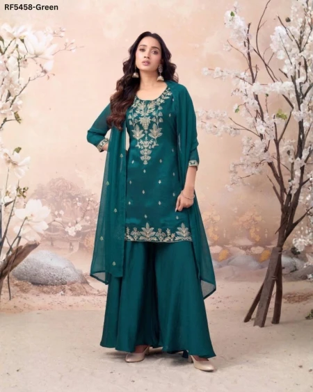 Vichitra Silk Embroidered Top Bottom Set with Dupatta!