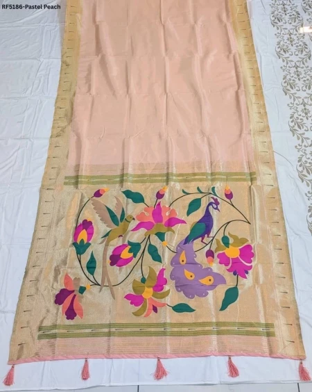 Elegant Paithani Silk Saree with Golden Zari & Meenakari Motifs!