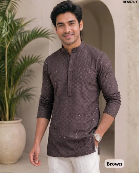 Rayon Chikankari Short Kurta Full Sleeves Ethnic Wear for Men!