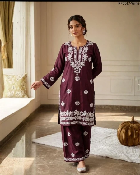 Rayon Embroidered Kurti Pant Set Elegant Ethnic Wear for Women!