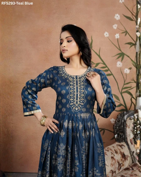 Royal Heavy Rayon Gown with Embroidery & Golden Foil Work!