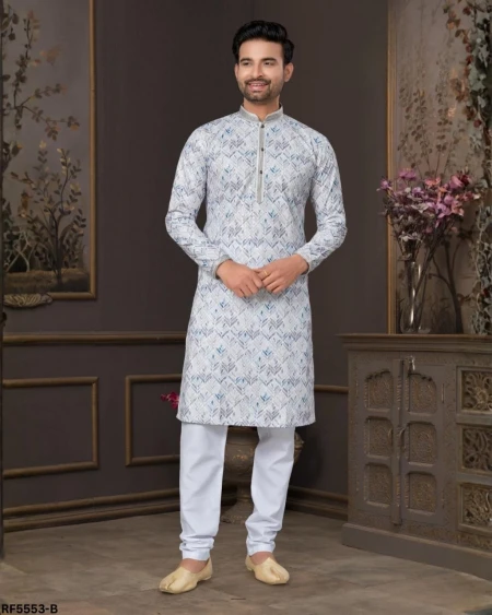 Cotton Digital Print Kurta Pajama with Lucknowi Handwork!