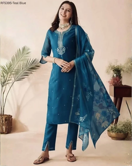 Elegant Slub Cotton Kurti Set with Embroidery & Floral Chanderi Dupatta!