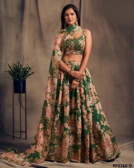Elegant Tabby Organza Lehenga with Sequins Zari Embroidery & Printed Dupatta