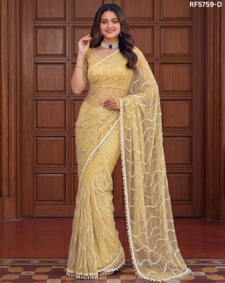 Elegant Net Saree with Beads, Sequins & Pearl Embroidery – Premium Party Wear!