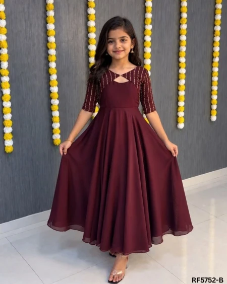 Kids Vichithra Silk Gown with Heavy Beads Work Coat – Elegant Festive Wear