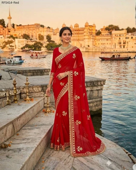 Royal Georgette Saree with Handwork Gota Patti Festive Wedding Wear for Women!