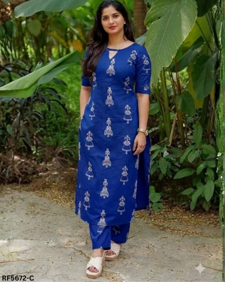Tesla Fabric Printed Kurti Set with Beautiful Back Design Stylish Ethnic Wear for Women!