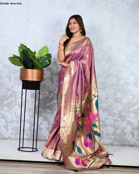 Elegant Paithani Silk Saree with Golden Zari & Meenakari Motifs!