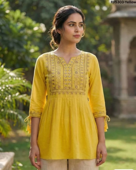 Stylish Heavy Rayon Short Kurti with Embroidery Thread Work!