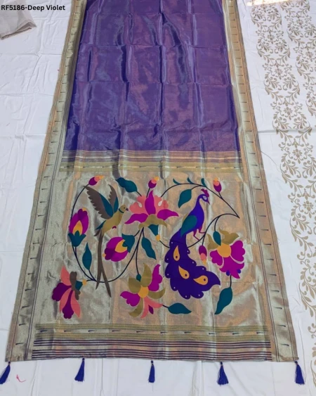 Elegant Paithani Silk Saree with Golden Zari & Meenakari Motifs!