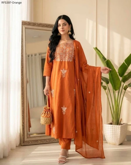 Premium Silk Heavy Embroidered Gown Pant Dupatta Set for Women Festive Wedding Wear!