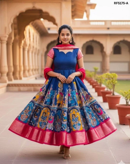 Elegant  Embroidered Faux Georgette Gown Set With Dupatta!