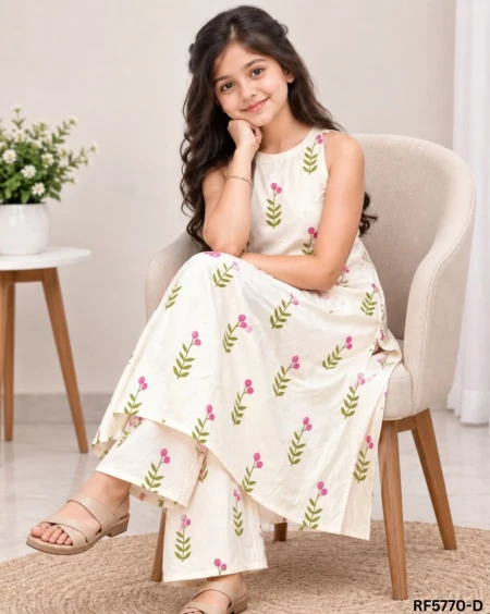 Kids Cotton Blend Kurti Set with Matching Bottom – Stylish Ethnic Wear