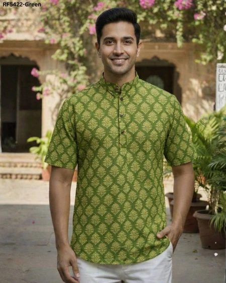 Cotton Printed Jippa Half Sleeves Casual Traditional Ethnic Wear Kurta for Men!