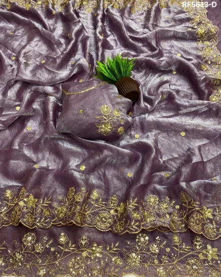 Soft Silk Embroidered Saree with Unstitched Blouse!