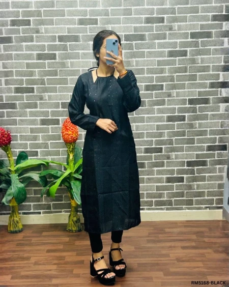 Premium Roman Silk Kurti with Sequence & Embroidery Work!