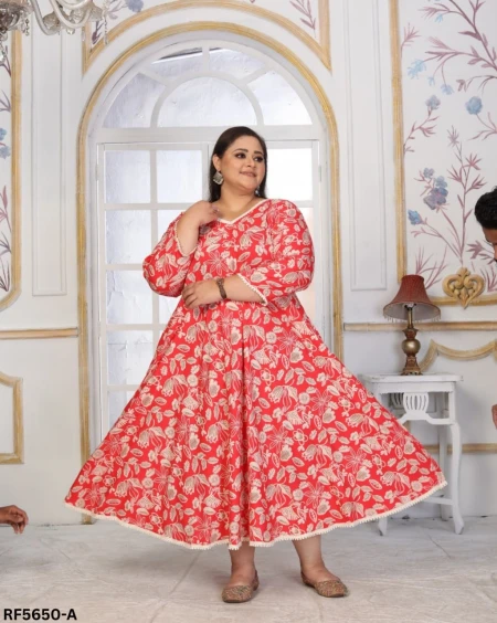 Plus Size Rayon Handwork Long Gown Kurti Elegant Party & Festive Wear!