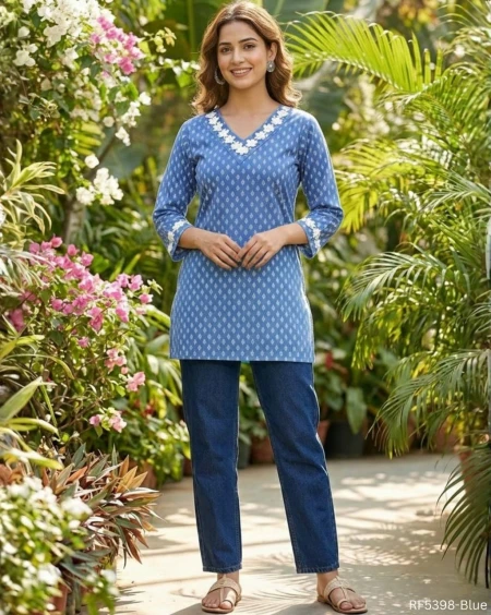 Stylish Cotton Printed Short Kurti for Women with Lace Work | Casual & Daily Wear Top!