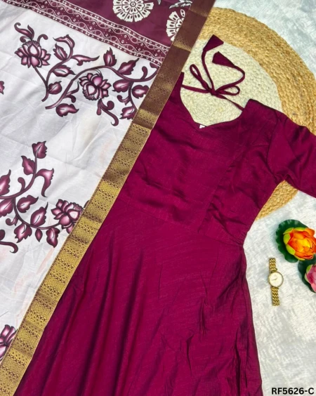 Vichitra Silk Anarkali Gown with Mayura Silk Dupatta!
