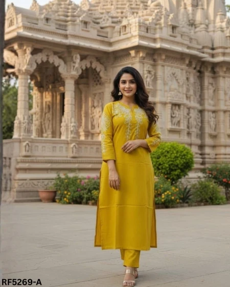 Elegant Roman Silk Kurti Pant Set with Embroidery Work!