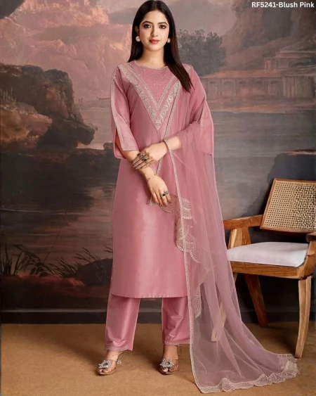 Elegant Heavy Roman Kurti Set with Embroidered Organza Dupatta!