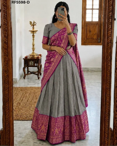 Lichi Silk Lehenga Set with Zari Border and Stitched Blouse!