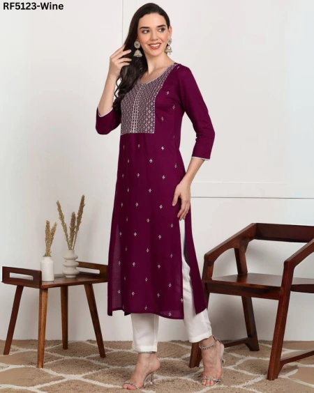 Modern Rayon Kurti With Embroidery Work – Perfect for Casual & Festive Wear!