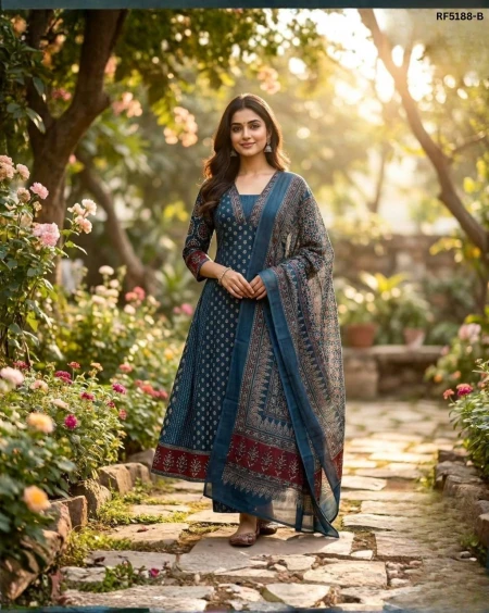 Stylish Rayon Printed Kurti Set with Chanderi Silk Dupatta!