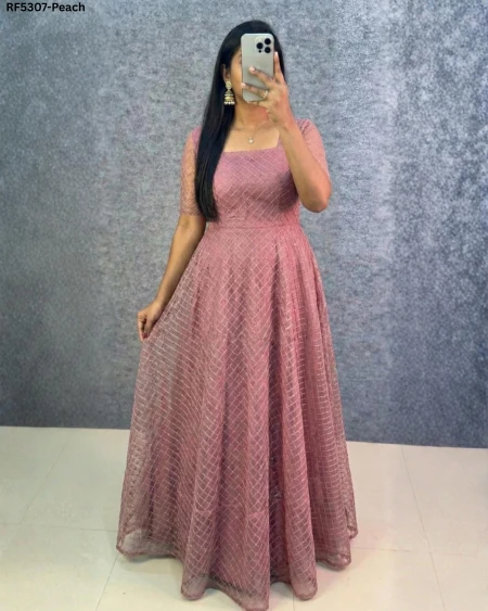 Elegant Heavy Net Gown with Coding Work Embroidery & Crepe Lining!