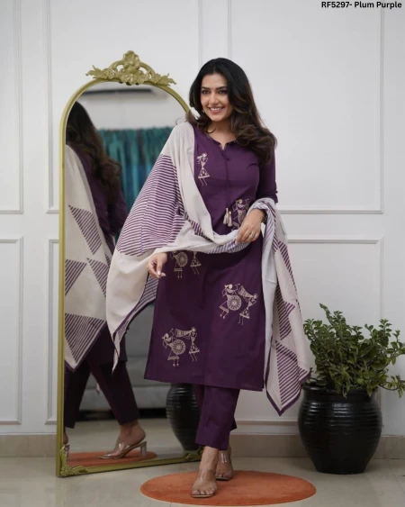 Embroidered Slub Cotton Kurti Set!