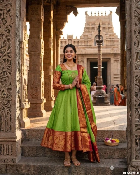 Kanchi Cotton Gown set with Lace Border Dupatta!