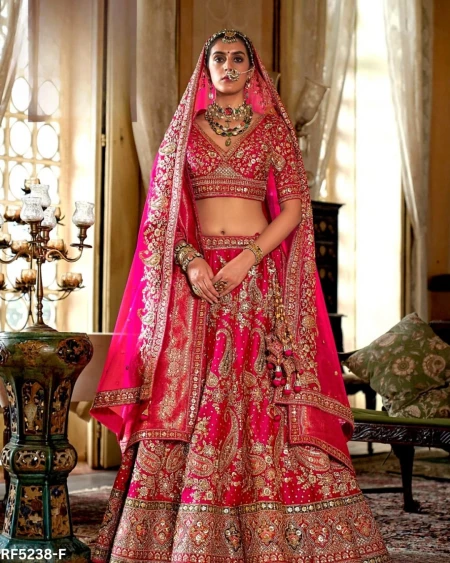 Designer Raw Silk Embroidered Lehenga Choli with Stylish Double Dupatta!