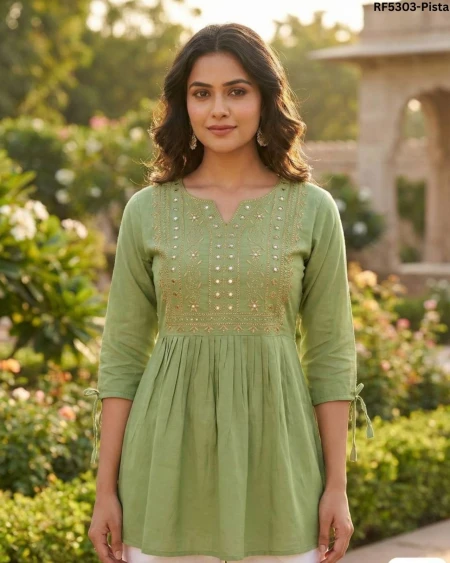 Stylish Heavy Rayon Short Kurti with Embroidery Thread Work!