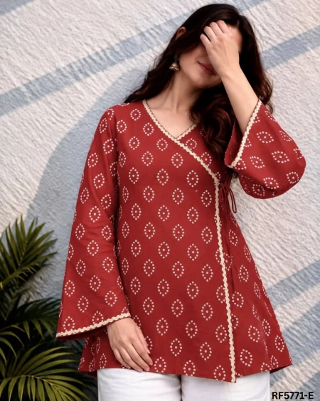 Heavy Rayon Bandhani Printed Wrap Tie-Up Top with Border Lace!