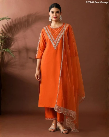 Elegant Heavy Roman Kurti Set with Embroidered Organza Dupatta!