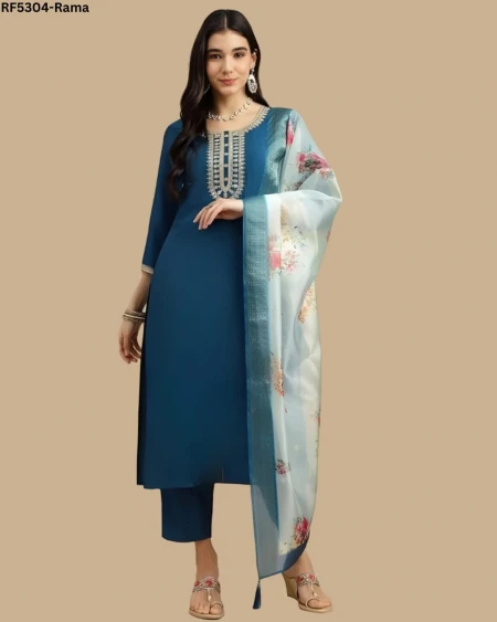 Elegant Rayon Slub Embroidered Kurti Set with Chanderi Digital Printed Dupatta!