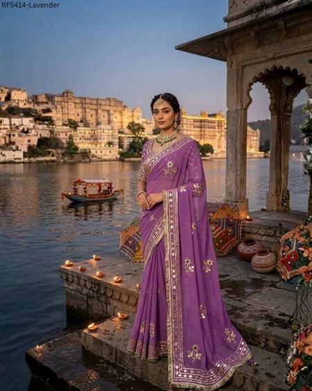 Royal Georgette Saree with Handwork Gota Patti Festive Wedding Wear for Women!