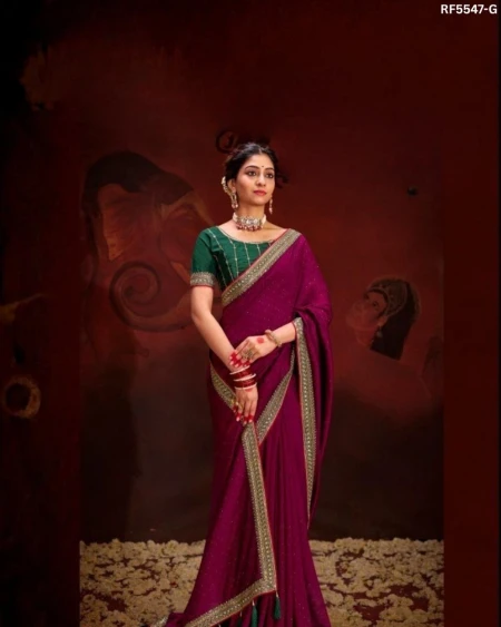 Vichitra Saree with Swarovski Sequence Border!
