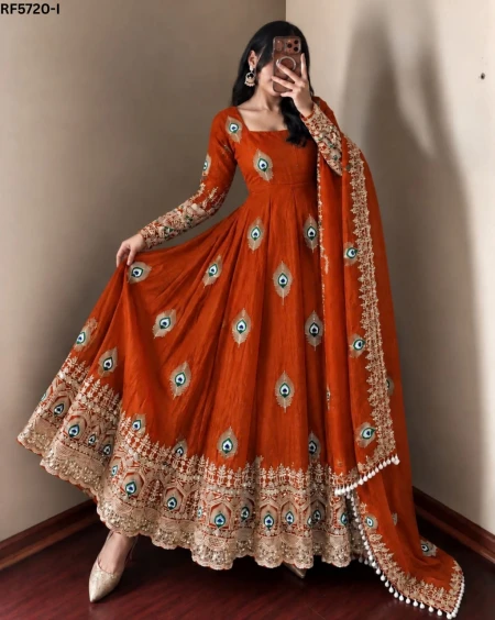 Fendy Silk Sequins Embroidered Gown Set with Pant & Dupatta – Elegant Festive Wear
