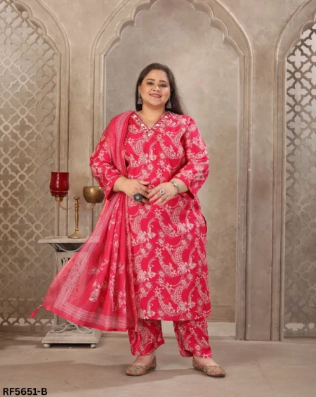 Plus Size Lichi Viscose Handwork Kurti Set with Linen Digital Print Dupatta!