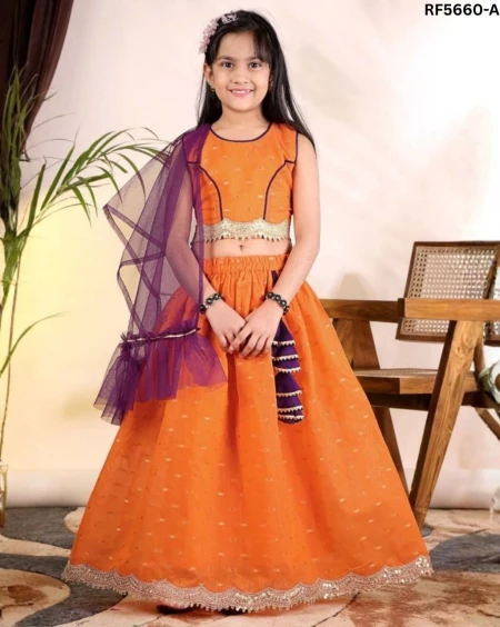 Kids Chanderi Silk Lehenga Set with Net Dupatta Elegant Festive & Traditional Wear!