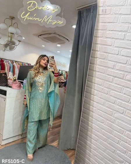 Elegant Fendy Kaftan with Palazzo & Real Mirror Work!
