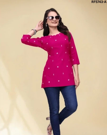 Stylish Slub Cotton Short Kurti with Tebal Print – Casual Ethnic Wear!