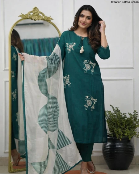 Embroidered Slub Cotton Kurti Set!