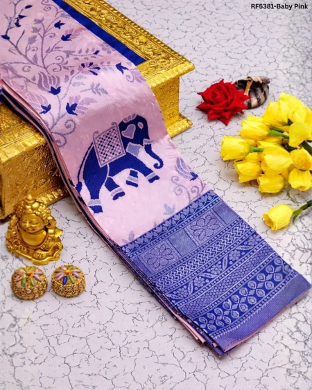 Elegant Silk Saree with Floral Meena Design & Matching Silk Blouse!