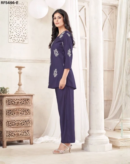 Cotton Blend Dori Embroidered Short Kurti Pant Set Elegant Ethnic Wear!