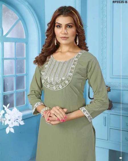 Wrinkle Cotton Embroidered Kurti Set with Two Pockets!